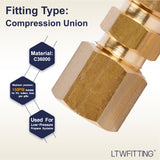 LTWFITTING 3/16 inch OD Compression Union,Brass Compression Fitting(Pack of 400)