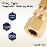 LTWFITTING 3/8-Inch OD x 1/4-Inch OD Compression Reducing Union,Brass Compression Fitting(Pack of 5)