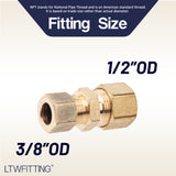 LTWFITTING 1/2 inch OD x 3/8 inch OD Compression Reducing Union,Brass Compression Fitting(Pack of 5)
