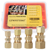 LTWFITTING Assortment Kit Brass 3/16 inch to 3/8 inch OD Compression Reducing Union Set (Pack of 20)