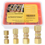 LTWFITTING Assortment Kit Tube OD 1/8 inch 3/16 inch 1/4 inch 5/16 inch Brass Compression Union Set (Pack of 40)