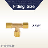 LTWFITTING 3/16 inch OD Compression Tee,Brass Compression Fitting(Pack of 25)