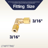 LTWFITTING 3/16-Inch OD 90 Degree Compression Union Elbow,Brass Compression Fitting (Pack of 25)