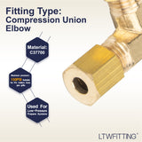LTWFITTING 3/16-Inch OD 90 Degree Compression Union Elbow,Brass Compression Fitting (Pack of 25)