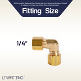 LTWFITTING 1/4 inch OD 90 Degree Compression Union Elbow,Brass Compression Fitting(Pack of 25)