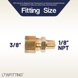 LTWFITTING Brass 3/8 OD x 1/8 Male NPT Compression Connector Fitting(Pack of 5)