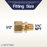 LTWFITTING Brass 1/2 OD x 1/4 Male NPT Compression Connector Fitting(Pack of 200)