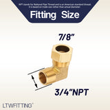 LTWFITTING 7/8-Inch OD x 3/4-Inch Male NPT 90 Degree Compression Elbow,Brass Compression Fitting(Pack of 50)