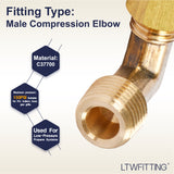 LTWFITTING 1/8-Inch OD x 1/8-Inch Male NPT 90 Degree Compression Elbow,Brass Compression Fitting (Pack of 5)