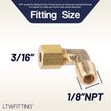 LTWFITTING 3/16-Inch OD x 1/8-Inch Male NPT 90 Degree Compression Elbow,Brass Compression Fitting (Pack of 5)