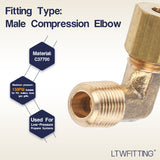 LTWFITTING 3/16-Inch OD x 1/8-Inch Male NPT 90 Degree Compression Elbow,Brass Compression Fitting (Pack of 5)