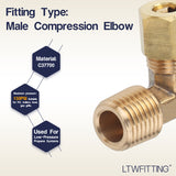 LTWFITTING 1/4-Inch OD x 1/4-Inch Male NPT 90 Degree Compression Elbow,Brass Compression Fitting(Pack of 25)