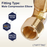 LTWFITTING 1/2-Inch OD x 1/2-Inch Male NPT 90 Degree Compression Elbow,Brass Compression Fitting(Pack of 5)