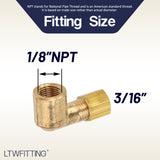 LTWFITTING 3/16-Inch OD x 1/8-Inch Female NPT 90 Degree Compression Elbow,Brass Compression Fitting(Pack of 5)