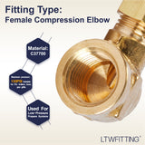 LTWFITTING 1/4-Inch OD x 1/4-Inch Female NPT 90 Degree Compression Elbow,Brass Compression Fitting(Pack of 200)