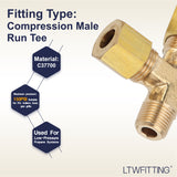 LTWFITTING Brass 1/4-Inch OD x 1/4-Inch OD x 1/8-Inch Male NPT Compression Run Tee Fitting(Pack of 5)