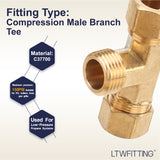 LTWFITTING Brass 5/8-Inch OD x 5/8-Inch OD x 1/2-Inch Male NPT Compression Branch Tee Fitting(Pack of 70)