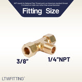 LTWFITTING Brass 3/8-Inch OD x 3/8-Inch OD x 1/4-Inch Male NPT Compression Branch Tee Fitting(Pack of 5)