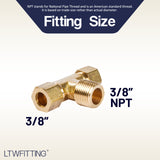 LTWFITTING Brass 3/8-Inch OD x 3/8-Inch OD x 3/8-Inch Male NPT Compression Branch Tee Fitting(Pack of 5)