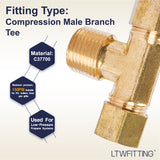 LTWFITTING Brass 3/8-Inch OD x 3/8-Inch OD x 3/8-Inch Male NPT Compression Branch Tee Fitting(Pack of 20)