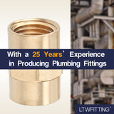 LTWFITTING Brass Pipe Fitting Coupling Coupler 1/4 x 1/4 Inch Female NPT FNPT FPT Pipe Water Boat(Pack of 500)