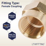 LTWFITTING Brass Pipe Fitting Coupling Coupler 1/2 x 1/2 Inch Female NPT FNPT FPT Pipe Water Boat(Pack of 30)