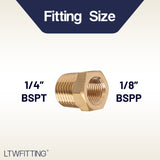 LTWFITTING Brass Hex Pipe Bushing Reducer Fittings 1/4" Male BSPT x 1/8" Female BSPP (Pack of 5)