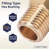 LTWFITTING Brass Hex Pipe Bushing Reducer Fittings 1/4" Male BSPT x 1/8" Female BSPP (Pack of 5)