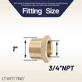 LTWFITTING Lead Free Brass Hex Pipe Bushing Reducer Fittings 1 Inch Male x 3/4 Inch Female NPT (Pack of 5)