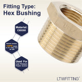LTWFITTING Lead Free Brass Hex Pipe Bushing Reducer Fittings 1 Inch Male x 3/4 Inch Female NPT (Pack of 5)