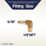 LTWFITTING Lead Free 90 Deg Elbow Brass Barb Fitting 5/16 Inch Hose Barb x 1/8 Inch Male NPT Thread Fuel Boat Water (Pack of 5)