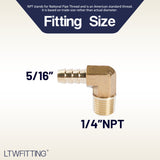 LTWFITTING Lead Free 90 Deg Elbow Brass Barb Fitting 5/16 Inch Hose Barb x 1/4 Inch Male NPT Thread Fuel Boat Water (Pack of 5)