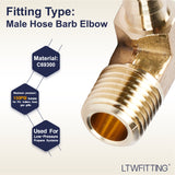 LTWFITTING Lead Free 90 Deg Elbow Brass Barb Fitting 5/16 Inch Hose Barb x 1/4 Inch Male NPT Thread Fuel Boat Water (Pack of 5)