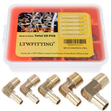 LTWFITTING Assortment Kit Hose ID (1/4-Inch to 1/2-Inch) x (1/8-Inch to 3/8-Inch) NPT Male LF Brass Hose Barb Elbow Set (Pack of 25)