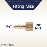LTWFITTING Lead Free Brass Fitting Coupler/Adapter 1/4 Inch Hose Barb x 1/8 Inch Female NPT Fuel Gas Water (Pack of 5)