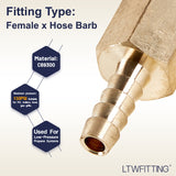 LTWFITTING Lead Free Brass Fitting Coupler/Adapter 1/4 Inch Hose Barb x 1/4 Inch Female NPT Fuel Gas Water (Pack of 25)