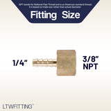 LTWFITTING Lead Free Brass Fitting Coupler/Adapter 1/4 Inch Hose Barb x 3/8 Inch Female NPT Fuel Gas Water (Pack of 5)