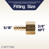 LTWFITTING Lead Free Brass Fitting Coupler/Adapter 5/16 Inch Hose Barb x 3/8 Inch Female NPT Fuel Gas Water (Pack of 350)