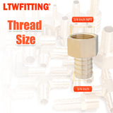 LTWFITTING Assortment Kit Hose ID (1/4" to 3/4") x (1/2", 3/4") NPT Female LF Brass Hose Barb Connector Set (Pack of 20)