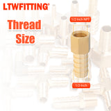 LTWFITTING Assortment Kit Hose ID (1/4" to 1/2") x (1/4", 3/8") NPT Female LF Brass Hose Barb Connector Set (Pack of 30)