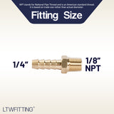 LTWFITTING Lead Free Brass Barbed Fitting Coupler/Connector 1/4 Inch Hose Barb x 1/8 Inch Male NPT Fuel Gas Water (Pack of 25)