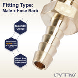 LTWFITTING Lead Free Brass Barbed Fitting Coupler/Connector 1/4 Inch Hose Barb x 1/4 Inch Male NPT Fuel Gas Water (Pack of 5)