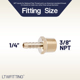 LTWFITTING Lead Free Brass Barbed Fitting Coupler/Connector 1/4 Inch Hose Barb x 3/8 Inch Male NPT Fuel Gas Water (Pack of 25)