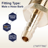 LTWFITTING Lead Free Brass Barbed Fitting Coupler/Connector 1/4 Inch Hose Barb x 3/8 Inch Male NPT Fuel Gas Water (Pack of 500)