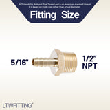LTWFITTING Lead Free Brass Barbed Fitting Coupler/Connector 5/16 Inch Hose Barb x 1/2 Inch Male NPT Fuel Gas Water (Pack of 25)