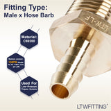 LTWFITTING Lead Free Brass Barbed Fitting Coupler/Connector 5/16 Inch Hose Barb x 1/2 Inch Male NPT Fuel Gas Water (Pack of 5)
