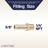 LTWFITTING Lead Free Brass Barbed Fitting Coupler/Connector 3/8 Inch Hose Barb x 1/4 Inch Male NPT Fuel Gas Water (Pack of 600)