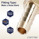 LTWFITTING Lead Free Brass Barbed Fitting Coupler/Connector 3/8 Inch Hose Barb x 1/4 Inch Male NPT Fuel Gas Water (Pack of 5)