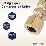 LTWFITTING Lead Free 3/8-Inch OD Compression Union, Brass Compression Fitting (Pack of 5)
