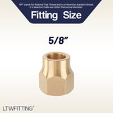 LTWFITTING Brass 5/8 Inch OD 45 Degree Flare Long Forged Nut,Brass Flare Tube Fitting(Pack of 100)